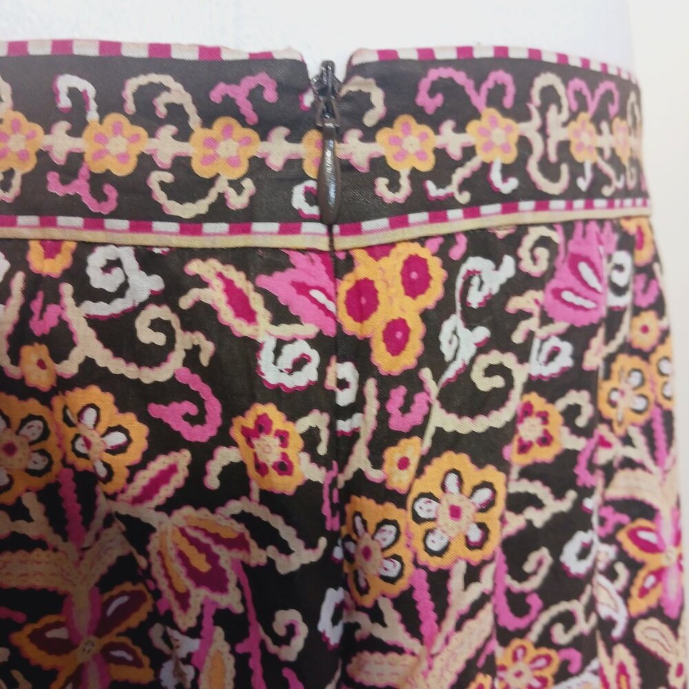 Gianni Bini, Boho Brown Floral Print Skirt, Size 12, Lace Trim, Cottage Core - Picture 7 of 13